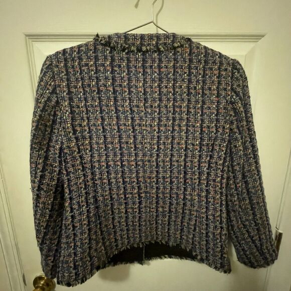 Ann Taylor Tweed Blazer Fringe Jacket Size 0 (XS) Snap Button Twee - Picture 7 of 8